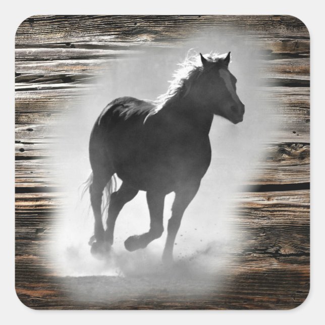 Pegatina Cuadrada Gallopaje de caballos salvajes (Anverso)