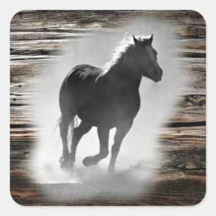 Pegatina Cuadrada Gallopaje de caballos salvajes