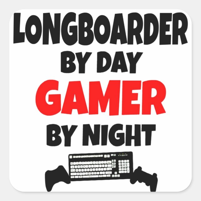 Pegatina Cuadrada Gamer Longboarder (Anverso)
