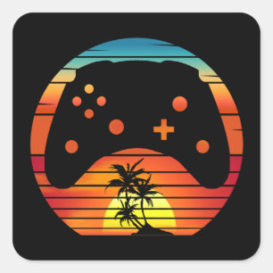PEGATINA CUADRADA GAMER MODERNO JUEGOS RETRO ATARDECER 