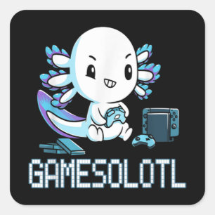 Pegatina Cuadrada Gamesolotl Axolotl Gamer Fish Videojuegos