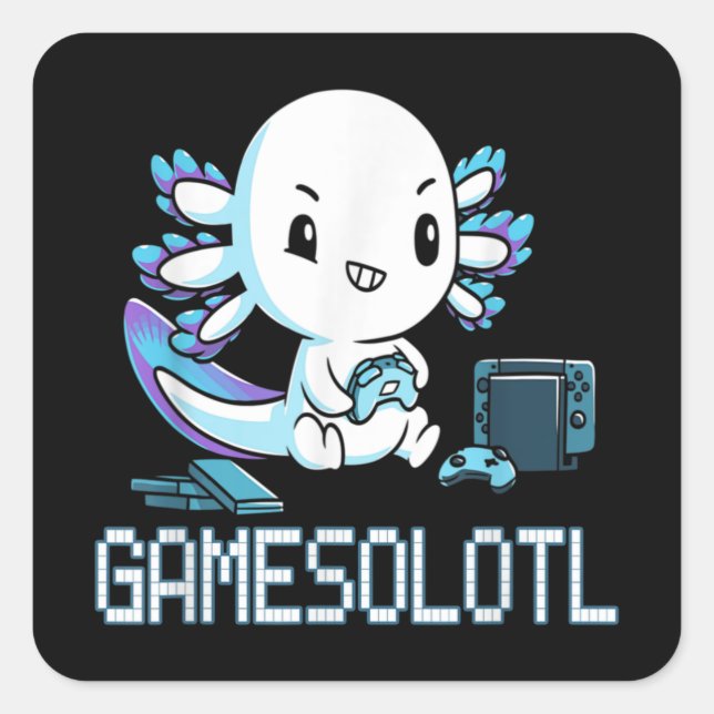 Pegatina Cuadrada Gamesolotl Axolotl Gamer Fish Videojuegos (Anverso)