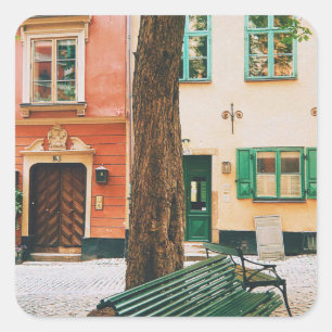 Pegatina Cuadrada Gamla Stan, ciudad antigua de Estocolmo