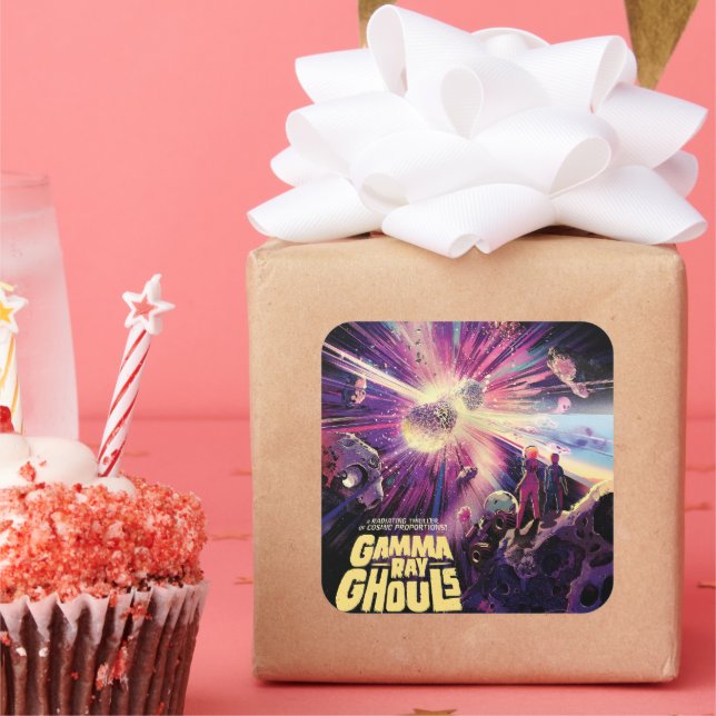 Pegatina Cuadrada Gamma Ray Burst Pulsars Kilonova Colisión cósmica (Fiesta)