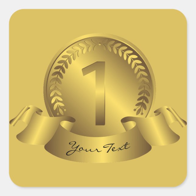 Pegatina Cuadrada Ganador del Premio Medalla de Oro y Personalizado  (Anverso)