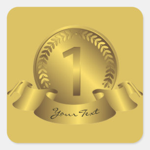 Pegatina Cuadrada Ganador del Premio Medalla de Oro y Personalizado 