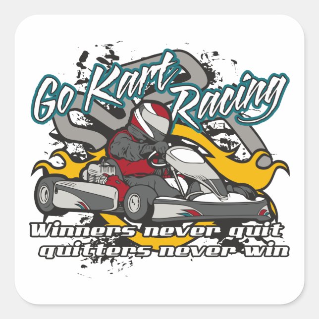 Pegatina Cuadrada Ganadores de Go Kart (Anverso)