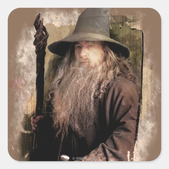 Pegatina Cuadrada Gandalf Con El Personal (Anverso)