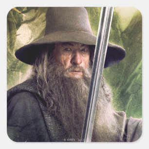 Pegatina Cuadrada Gandalf Con Personal Y Espada