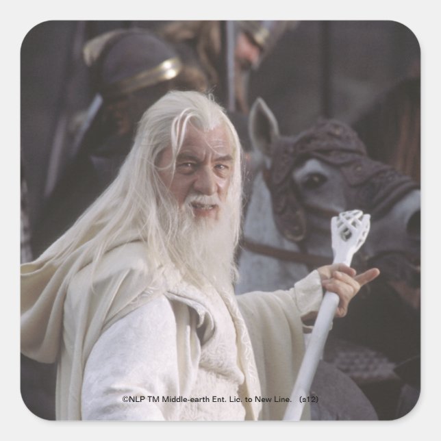 Pegatina Cuadrada GANDALF™ Holds Staff (Anverso)