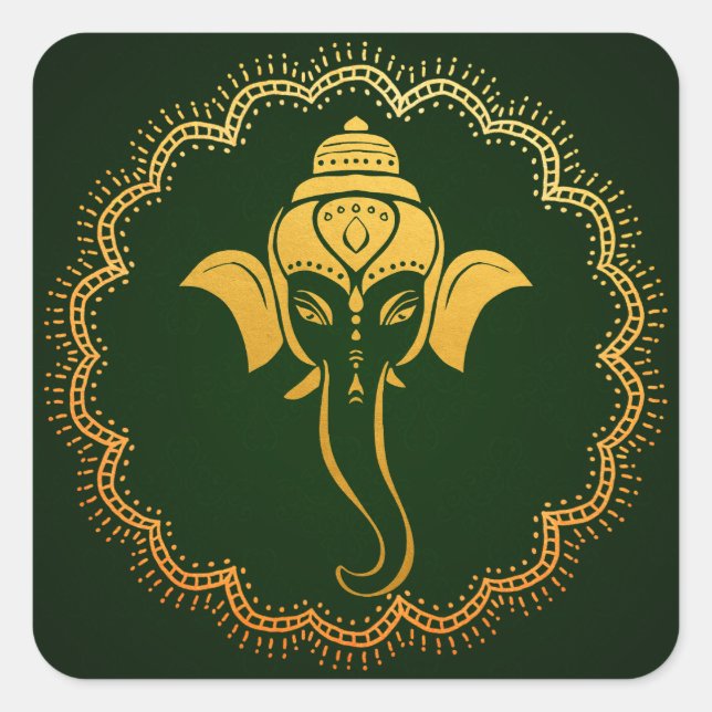 Pegatina Cuadrada Ganesh | Green Boda indio (Anverso)