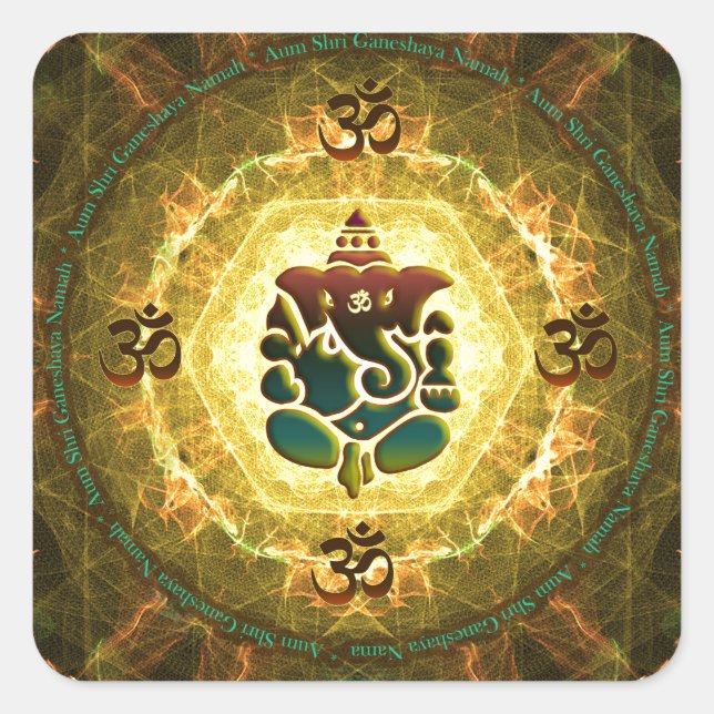 Pegatina Cuadrada Ganesha - Éxito, victoria, prosperidad, conocimien (Anverso)