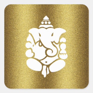 Pegatina Cuadrada Ganesha Golden Purpurina Design