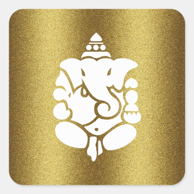 Pegatina Cuadrada Ganesha Golden Purpurina Design (Anverso)