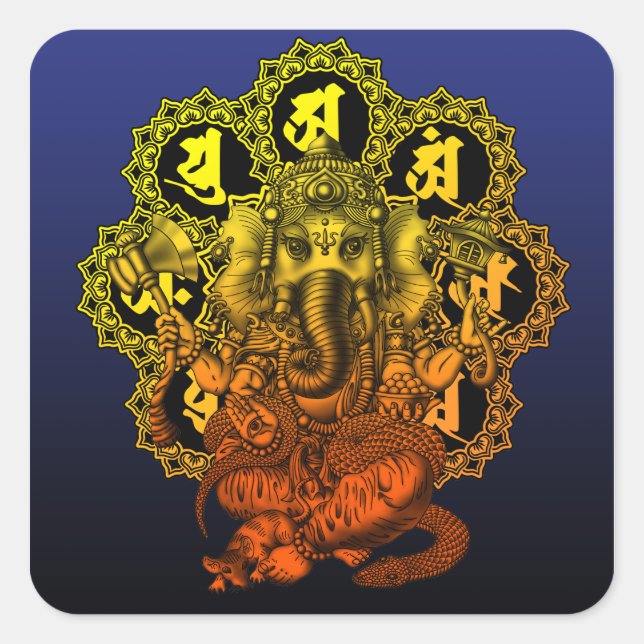 Pegatina Cuadrada Ganesha Mandala2 (Anverso)