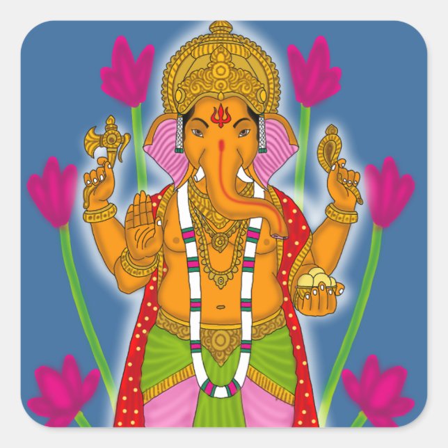 Pegatina Cuadrada Ganesha Stickers & Keyring Combo (Anverso)