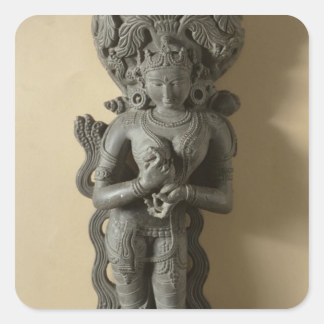 Pegatina Cuadrada Ganga, diosa que personifica el río sagrado Ga (Anverso)