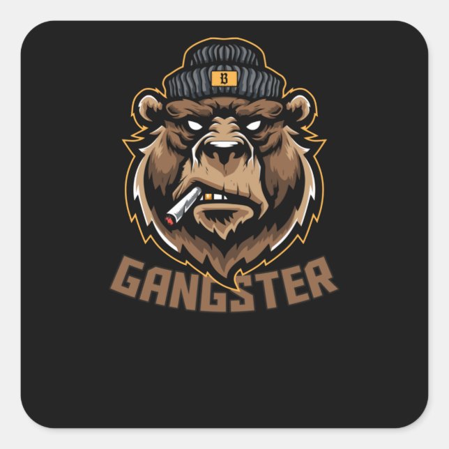 Pegatina Cuadrada Gangster Bear (Anverso)