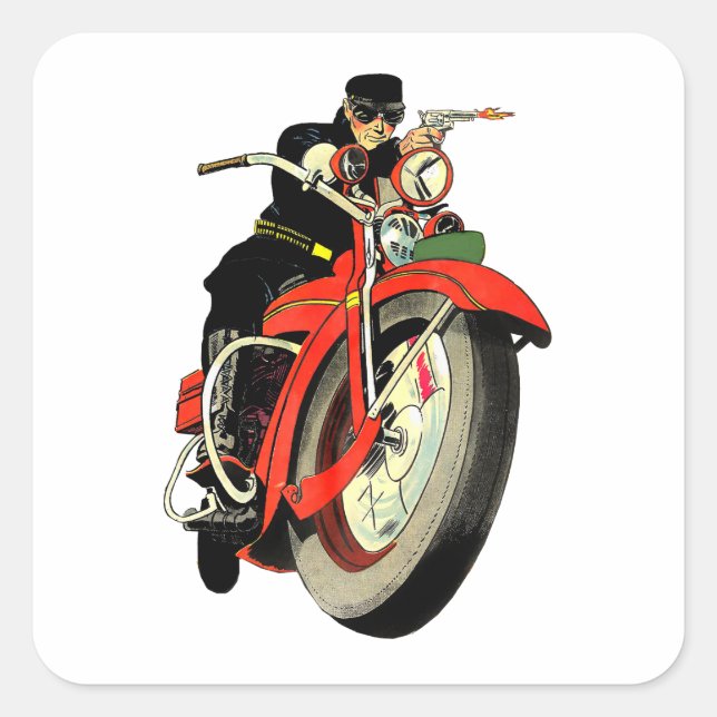 Pegatina Cuadrada Gangster Biker Man Motorcycle Comics Art (Anverso)