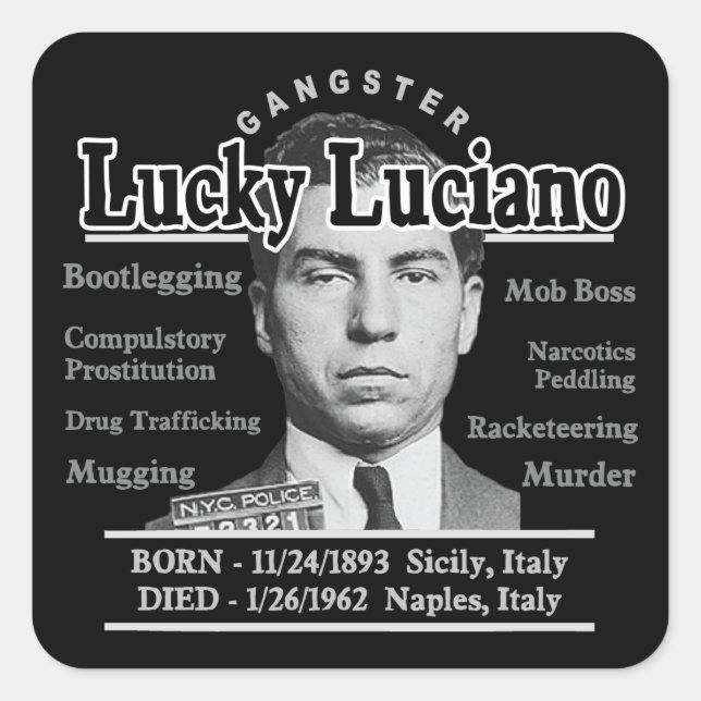 Pegatina Cuadrada Gangster Lucky Luciano (Anverso)