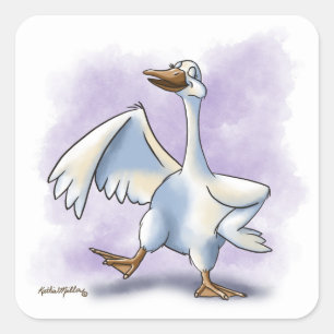 Pegatina Cuadrada Ganso de dibujos animados bailando