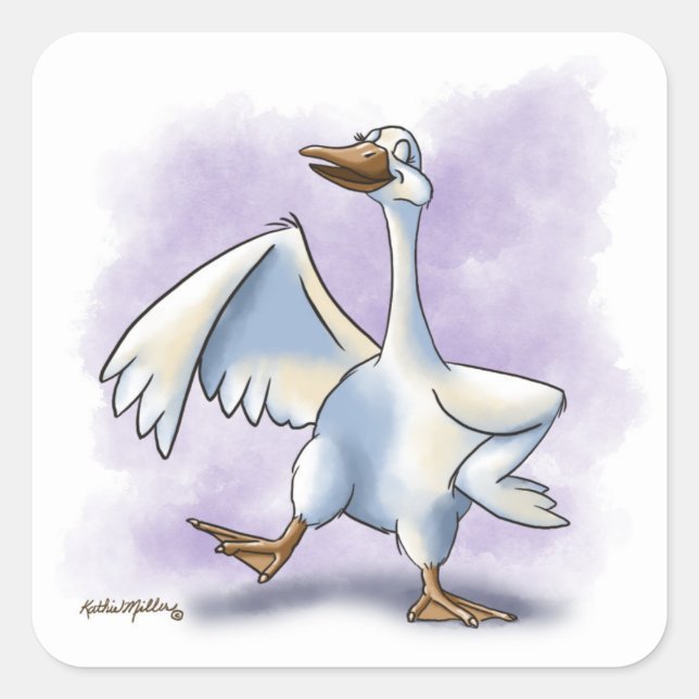 Pegatina Cuadrada Ganso de dibujos animados bailando (Anverso)