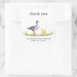 Pegatina Cuadrada Ganso de Granja Rústica | Favor de Baby Shower