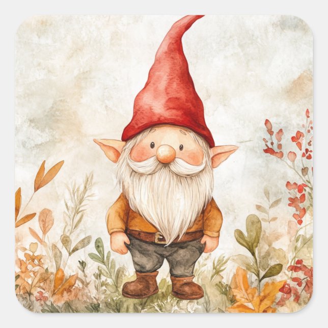 Pegatina Cuadrada Garden Gnome (Anverso)