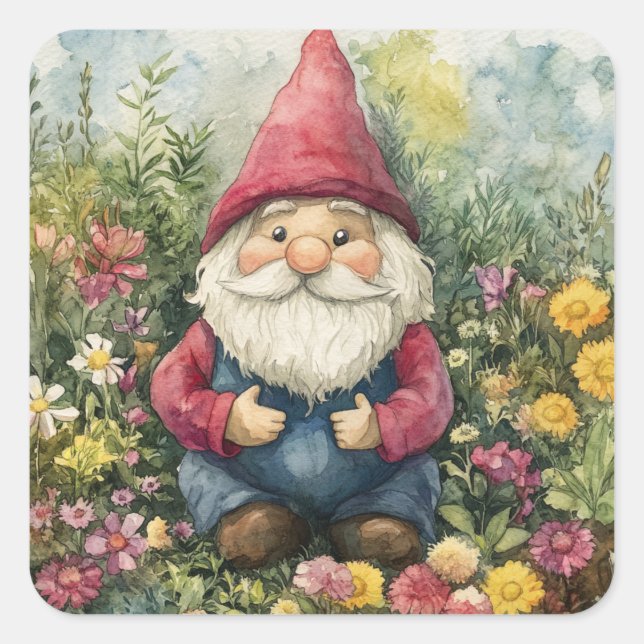 Pegatina Cuadrada Garden Gnome (Anverso)