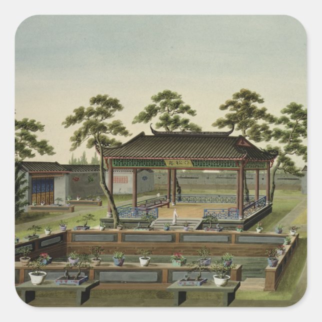 Pegatina Cuadrada Garden Scene, c.1820-40 (con papel) 4 (Anverso)