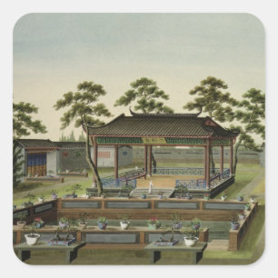 Pegatina Cuadrada Garden Scene, c.1820-40 (con papel) 4