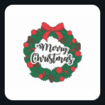 Pegatina Cuadrada Garland Merry Christmas<br><div class="desc">navidades adorno de navidad, decoración de círculo verde caramelo, pintura de lazo de pino, letras de texto vintage, decoración de fiesta de árbol de regalo, marco fronterizo de invitación de diciembre, banner festivo año nuevo, ilustracion feliz de celebración de vacaciones, decoración alegre de invierno, adorno de navidad de los navidades...</div>