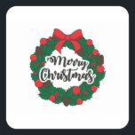 Pegatina Cuadrada Garland Merry Christmas<br><div class="desc">navidades adorno de navidad, decoración de círculo verde caramelo, pintura de lazo de pino, letras de texto vintage, decoración de fiesta de árbol de regalo, marco fronterizo de invitación de diciembre, banner festivo año nuevo, ilustracion feliz de celebración de vacaciones, decoración alegre de invierno, adorno de navidad de los navidades...</div>