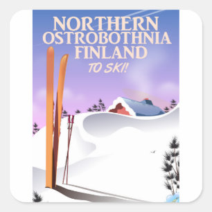 Pegatina Cuadrada Garmisch Classic, poster de esquí de los Alpes Báv