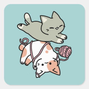 Pegatina Cuadrada Garras y Juego – Adorable Ilustración de Gato