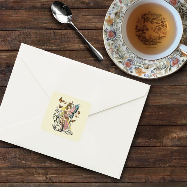 Pegatina Cuadrada Gases de reloj amarillo de hadas de vapor (Subido por el creador)