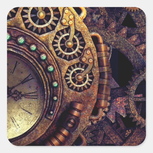 Pegatina Cuadrada Gases de reloj de Steampunk Time (Anverso)
