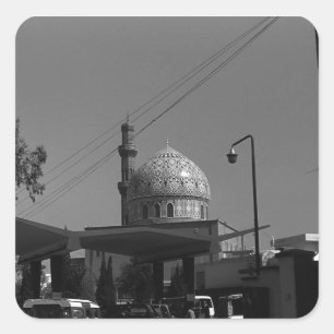 Pegatina Cuadrada Gasolinera vintage de Irak Bagdad en mezquita 1970