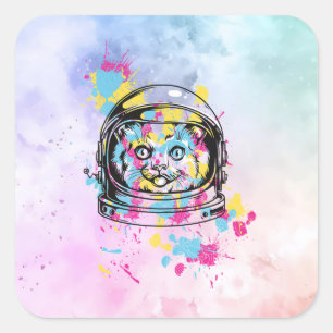 Pegatina Cuadrada Gata Astronauta