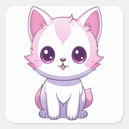 Pegatina Cuadrada Gatinho Kawaii