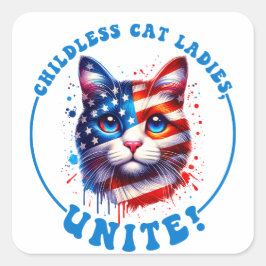Pegatina Cuadrada Gatitas sin hijos unen a Kamala Harris