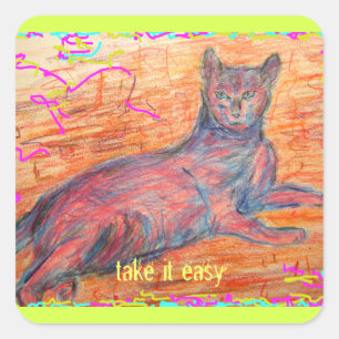 Pegatina Cuadrada gatito adoquinado soleado que lo lleva fácil
