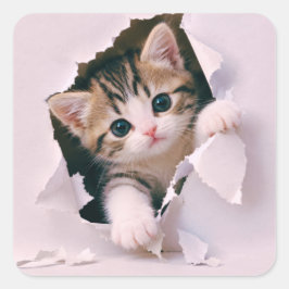Pegatina Cuadrada Gatito Adorable