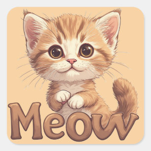 Pegatina Cuadrada Gatito Atigrado de Ojos Grandes con Gráfico de Gat