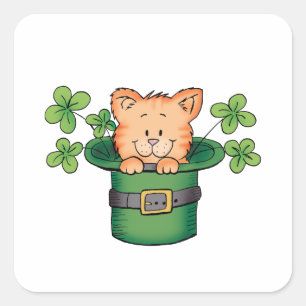 Pegatina Cuadrada Gatito del St. Patricks