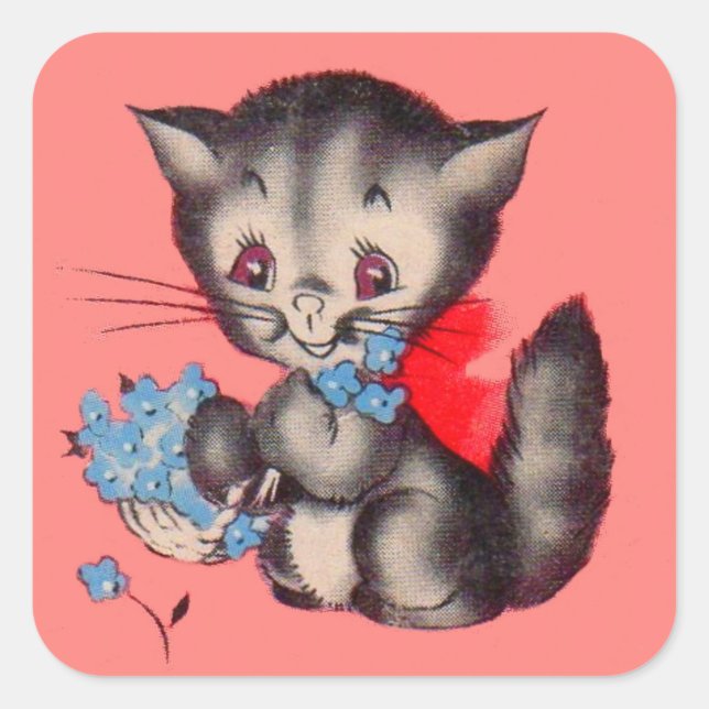 Pegatina Cuadrada gatito dulce (Anverso)