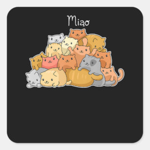 Pegatina Cuadrada gatito kawaii anime japonés adoradores lindos y co