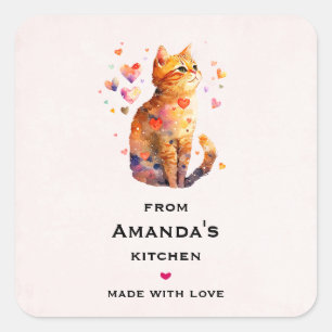 Pegatina Cuadrada Gatito marrón en una cocina de té