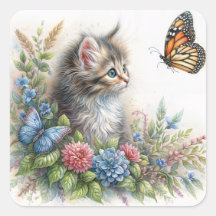 Gatito Mirando Mariposa Naranja