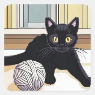 Pegatina Cuadrada Gatito negro lindo